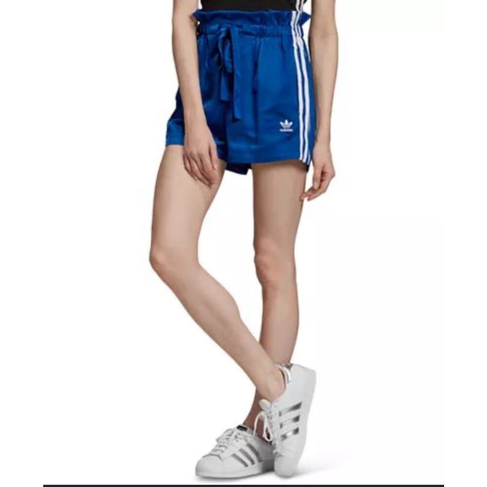 Adidas Bellista satin Paperbag shorts blue white striped small